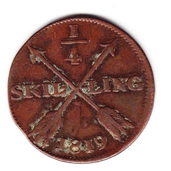 1819 Sweden 1/4 Skilling Coin (b176) - Picture 2 of 3